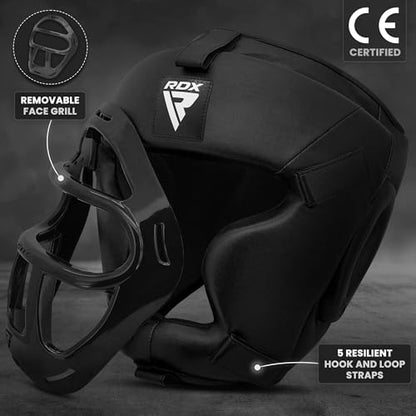 RDX Boxing Headgear MMA Muay Thai, Removable Face Grill, Head Gear for Sparring Grappling Martial Arts Kickboxing Taekwondo Karate BJJ Training - color: Black, size: Medium