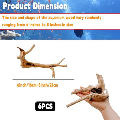 6PCS Aquarium Driftwood 6-8in Natural Spider Wood Branches Reptiles Aquarium Fish Tank Decoration Assorted - size: M:Spiderwood (6-8in 6PCS)