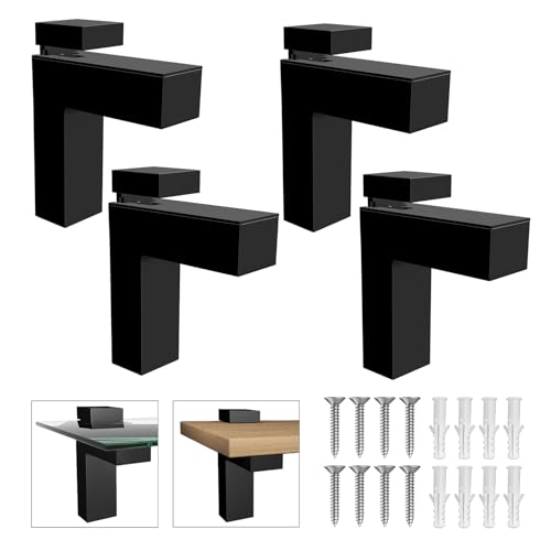 Heavy Duty Floating Wood/Glass Shelf Bracket 4 Pcs, Adjustable Glass Shelves Mounting Brackets for 3-28mm Thickness, Rust Resistant Zinc Alloy Clamp Support (25lbs Load) for Bathroom (Set of 4)