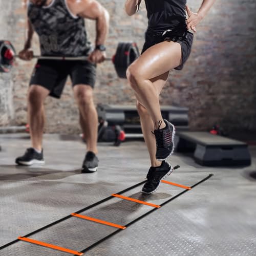 GHB Pro Agility Ladder Agility Training Ladder Speed 12 Rung 20ft with Carrying Bag - color: Orange-2 Pack