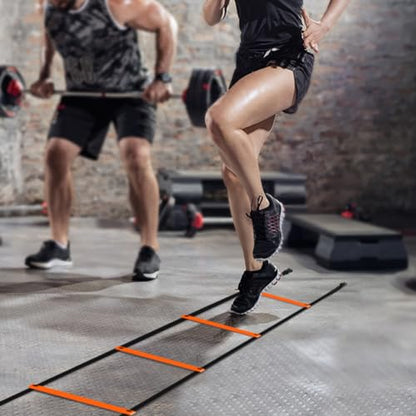 GHB Pro Agility Ladder Agility Training Ladder Speed 12 Rung 20ft with Carrying Bag - color: Orange-2 Pack