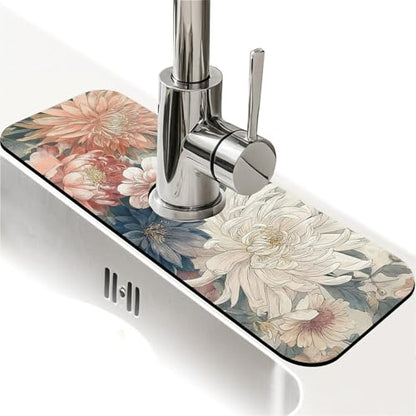 Kitchen Sink Splash Guard，Array of flowers-1 Faucet Mat Sink Gadgets-Super Absorbent Fast Drying Mat Drip Catcher for Kitchen, Bathroom,Sink Mat, Dish Drying Mat, Bathroom(15" X 5.5" ) - color: Array of flowers-1