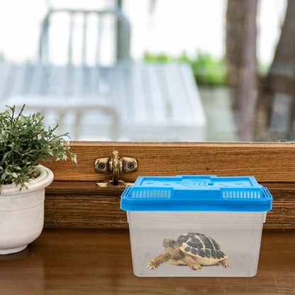 Portable Small Fish Tank Box with Handle, Medium Blue Turtle Terrarium Kit for Hermit Crabs and Small Aquatic Pets, Plastic Aquarium Carrier for Breeding and Transport