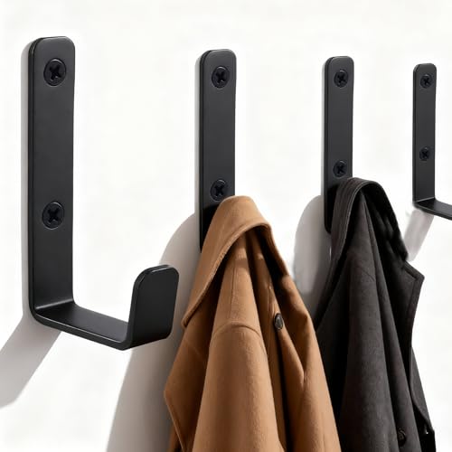 Heavy Duty Hooks, Stainless Steel Hooks for Hanging, Wall Mount Hook, Coat Hook, Wall Hooks Towel Hook Garage Holder Screw Hanger, Utility Hooks, 6 Pack (Black) - color: Black