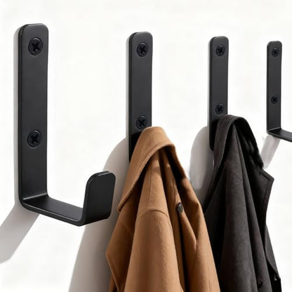 Heavy Duty Hooks, Stainless Steel Hooks for Hanging, Wall Mount Hook, Coat Hook, Wall Hooks Towel Hook Garage Holder Screw Hanger, Utility Hooks, 6 Pack (Black) - color: Black