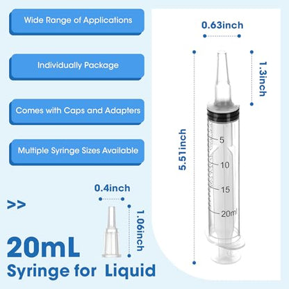 20mL Plastic Syringe for Liquid - 3 Pack Large Syringes with Adapter for Scientific Labs, Feeding, Oil Filling, Individually Wrapped - style: 20mL
