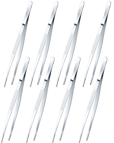 Yaomiao 8 Packs 8 Inch Bar Tweezers Silver Cocktail Tongs Long Garnish Tweezers Stainless Steel Bartender Kitchen Cooking Tongs for Cocktail Food Fruit Korean BBQ Bartender Chef, Multi-use