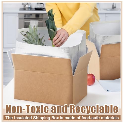 2 Pcs 17" X 10" X 8-1/4" Insulated Cold Shipping Boxes for Frozen Food with Aluminum Foil Liner Insulated Bag Thermal Cooler Cold Pack Boxes for Hot or Fresh Food Mailing Packing