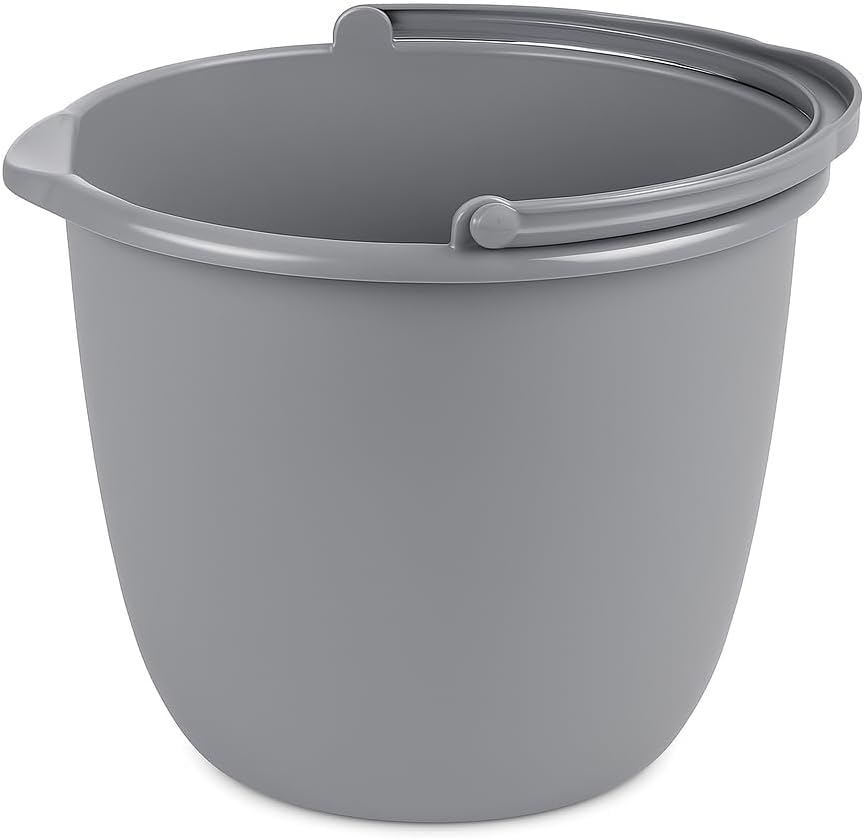 10 Qt. Spout Pail 2 Pack – Classic Titanium Plastic Utility Bucket with Comfortable Handle, Durable Multi-Purpose Pail for Household Cleaning & Storage