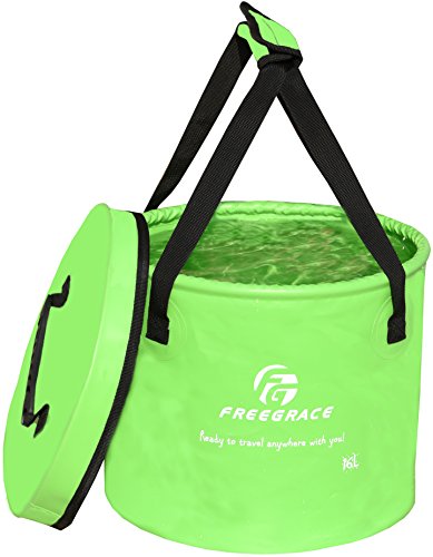 Freegrace Collapsible Bucket with Mesh Tool Pocket - 10L, 16L & 23L Portable Folding Water Container - Heavy Duty 500D Tarpaulin, BPA-Free Wash Basin for Camping, Fishing, RV, and Car Washing - color: Green(upgraded)