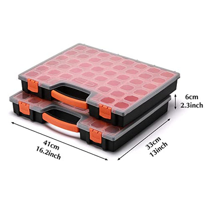 2PCS Multi-Purpose Portable Organizer Box Set with 44-Removable Compartments, 2 Pieces Professional Boxes with Dimension 16.2"L*13"W*2.3"H - size: 2 PCS