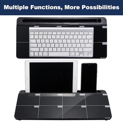 Desktop Whiteboard Dry-Erase-Board - Computer Keyboard Stand White Board Surface Pad with Drawer, Desk Organizers with Accessories for Office, Home, School Supplies - color: Black Base/Glass-weekly Calendar