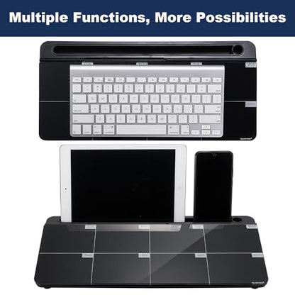 Desktop Whiteboard Dry-Erase-Board - Computer Keyboard Stand White Board Surface Pad with Drawer, Desk Organizers with Accessories for Office, Home, School Supplies - color: Black Base/Glass-weekly Calendar