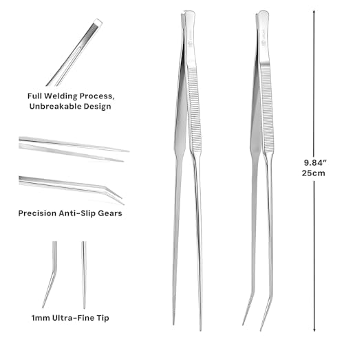 LINLAN 9.8-Inch Aquarium Aquascaping Tool Kit, Fully Rounded Edges Curved Scissors and Tweezers, Mirror Polished, for Aquatic Plant Planting, Layering Shaping & Daily Maintenance - size: Mirror Silver