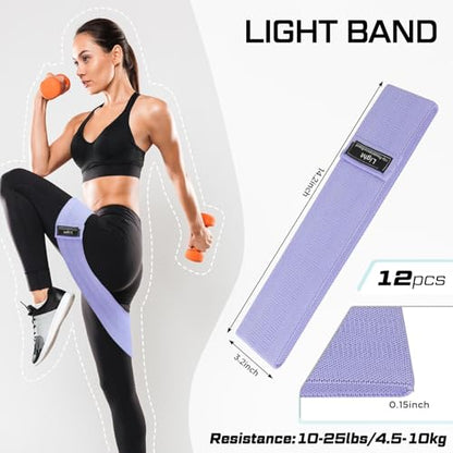12 Pcs Fabric Resistance Bands for Working Out Non-Slip Booty Exercise Loop Bands for Women Men Glutes Hip Thigh Butt Yoga Pilates Fitness Gym, Light Medium Heavy - color: Lilac, style: Light Resistance