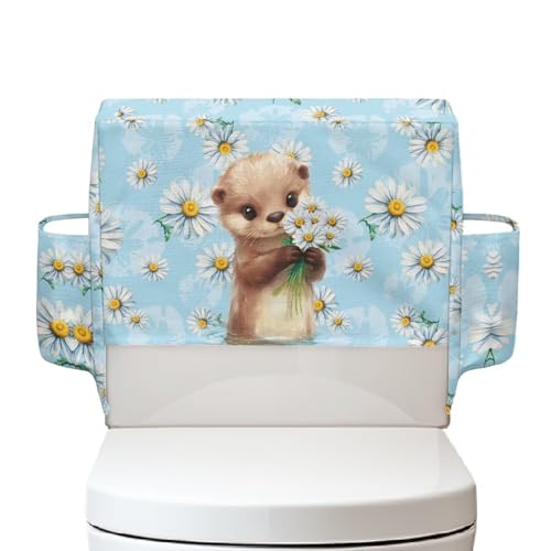All-in-One Toilet Tank Cover with Storage Bag Bathroom Home Decor Toilet Top Protector Replacement for Small Spaces Apartments Dorms, Daisy Otter - color: Daisy Otter