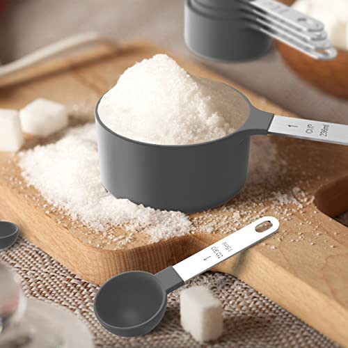 Measuring Cups & Spoons Set, Stackable Cups and Spoons, Nesting Measure Cups with Stainless Steel Handle, Kitchen Gadgets for Cooking & Baking (Gray) - color: Gray