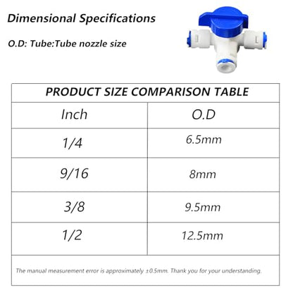 1/4" Push-Fit Tee Valve with Switch | Quick-connect plastic pipe joint for reverse osmosis water filtration systems, beverage dispensers & water purifiers.