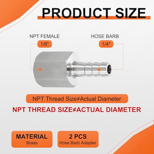 2 Pack Stainless Steel Hose Barb to NPT Male Adapter, 1/4" Barb x 1/8" NPT Female for Industrial, Automotive, Fluid Transfer, Home Gardening - size: 1/4" Barb To 1/8" NPT Female