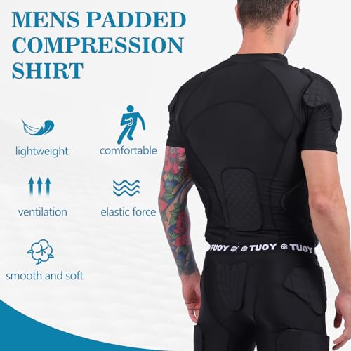 Mens Football Rib Protector with Pads Adult Protective Undershirt Heart Guard for Softball Rugby Lacrosse - size: Small