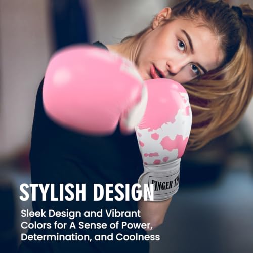 FINGER TEN Stylish Pattern Boxing Gloves Women 8-16 oz - color: Pink&White, size: 8 oz