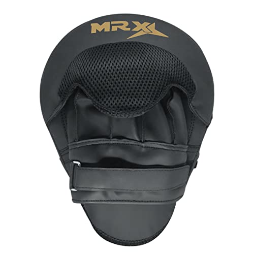 Punching Mitts MMA Muay Thai Boxing Pads, Gel Tech Leather Curved Focus Mitts, Training Hand Pads Sparring Martial Arts Karate Dojo Target Strike Shield - color: Black/Golden