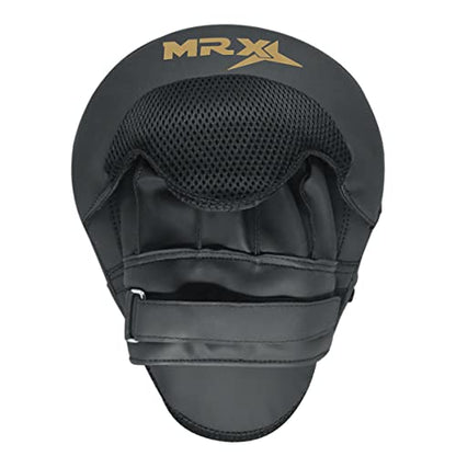 Punching Mitts MMA Muay Thai Boxing Pads, Gel Tech Leather Curved Focus Mitts, Training Hand Pads Sparring Martial Arts Karate Dojo Target Strike Shield - color: Black/Golden