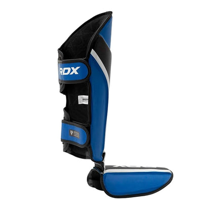 RDX Shin Guards for Kickboxing, MMA, Muay Thai Training, Maya Hide Leather Instep Pads for Sparring, Martial Arts, Gear for BJJ and Boxing - color: BLUE BLACK