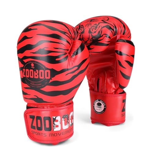 Flexzion Boxing Sparring Training Gloves Pro Muay Thai Kickboxing Heavy Bag Punching Mitts Wrist Wrap Full Contact Combat Sport Protective Hand Gear Martial Art Supply for Women & Teens, 10Oz - color: Tiger Red