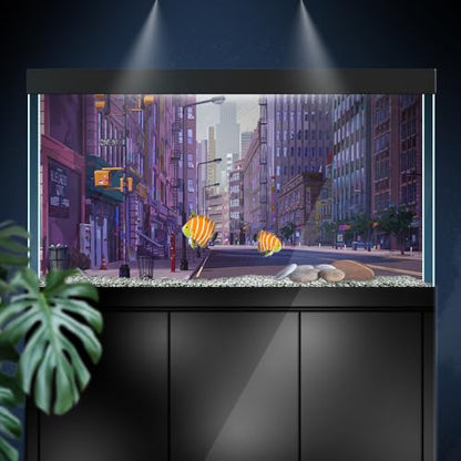 Aquarium Background Stickers - City Street Purple - Fish Tank Reptile Terrarium Decor Poster (45 x 30 cm / (17.7 x 11.8 inches))