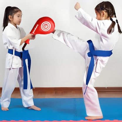 Taekwondo Kick Pads, Durable Upgraded Leather, Taekwondo Training Equipment - color: RED
