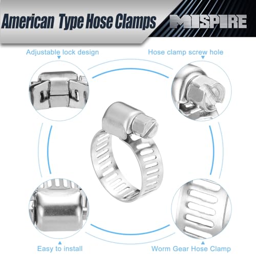 Adjustable Hose Clamps 21-44mm 50PCS, (13/16" to 1-3/4") Hose Clamps Adjustable Perforated Worm Gear Clamps, Stainless Steel for Plumbing, Garden Hose, Fuel Line, General Household - size: Φ21-44mm