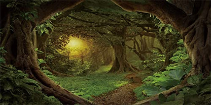 AWERT 24x12 inches Psychedelic Forest Terrarium Background Dim Old Trees Woodland Reptile Habitat Background Green Rainforest Aquarium Background Vinyl Background - size: 24x12in/60x30cm