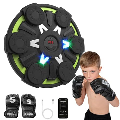 Music Boxing Machine for Kids & Adults - Wall Punching Pad with Lighting, 9-Speed Bluetooth Boxing Game with Gloves, Wall Mounted Exercise Equipment, 2026 Upgrade Boxing Equipment for Kids Age 6+ - color: Green