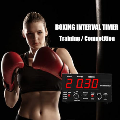 Boxing Interval Timer, Professional Gym Timer,with 1-12 Challenge Rounds/Adjustable Buzzer Alarm,for Kickboxing (Red) - color: Red