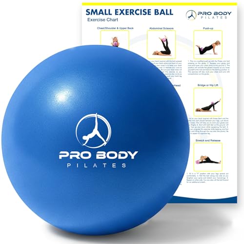ProBody Pilates Ball Small — 9 Inch Small Exercise Ball | Anti-Burst PVC, Latex-Free, Clinic Grade, Between-Knees Stabilizer, Postpartum & Rehab, Straw Inflator, Yoga Ball Small - color: Blue