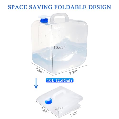 Collapsible Water Container with Spigot & Hook, BPA Free Water Jug, Foldable Carrier Bucket, Water Storage Container for Camping Hiking Survival Kit, 2-Pack (10L/2.6 Gallon)