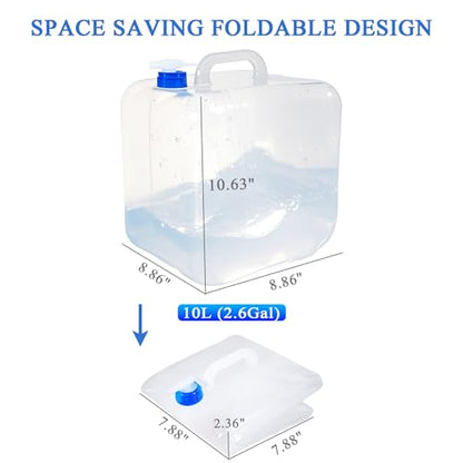 Collapsible Water Container with Spigot & Hook, BPA Free Water Jug, Foldable Carrier Bucket, Water Storage Container for Camping Hiking Survival Kit, 2-Pack (10L/2.6 Gallon)