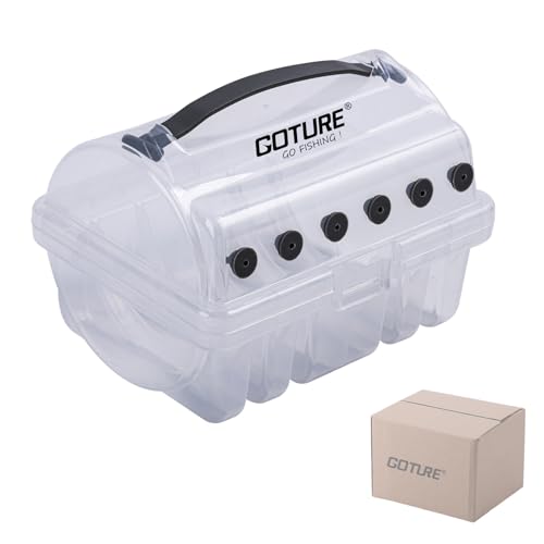 Goture Fishing Line Storage Box 1/2Pcs, 6(2 Large + 4 Standard) Slots Fishing Line Case, PP Clear Visibility Fishing Line Organizer, Silicone Holes Line Spool Box