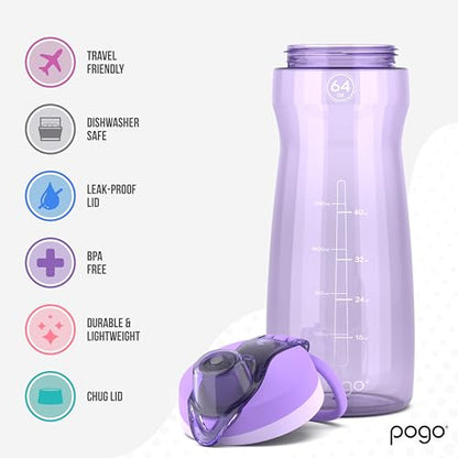 Pogo 64oz Plastic Water Bottle with Chug Lid and Carry Loop, Lilac - color: Lilac, size: 64 Ounces