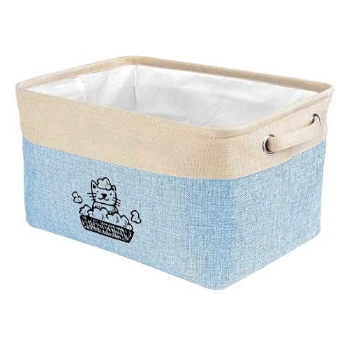 Bathing Cat Kawaii Print Dog Toy Storage Basket Bin Pet Toy Box with Handle Foldable Organizer for Toy Clothing Supplies Blue - color: Bathing Cat, size: BLUE
