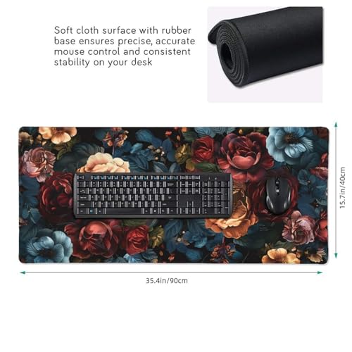 35.4 x 15.7 in, Waterproof XXL Large Mouse Pad for Desk, Extended Keyboard Mouse Mat for Computer Office, Big Laptop Mouse pad, Gaming Pc-Vintage Chic Rose Flowers
