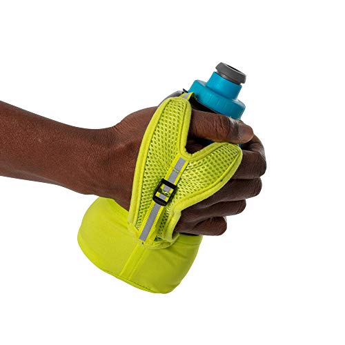 Nathan Running Handheld Water Bottle Adjustable No-Grip Quick Squeeze Lite Hand Strap. Reflective Hydration - color: Finish Lime / Blue Me Away, style: 18oz