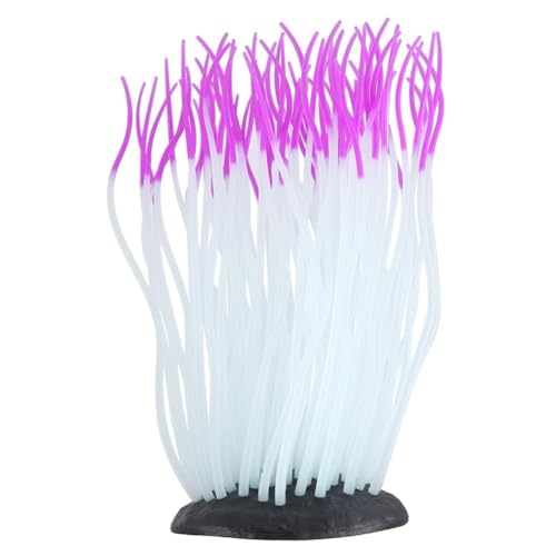 6.3in Silicone Sea Anemone Aquarium Ornament Corals Decor with Suction Cup Glow in The Night Fish Tank Decoration for Freshwater(Purple) - color: Purple