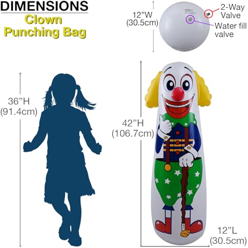 Jet Creations Inflatable Clown Punching Bag, 42" Tall | clown figure bop bag with weighted water base - you fill in water up to 1 gallon; for home activity, stress relief, parties