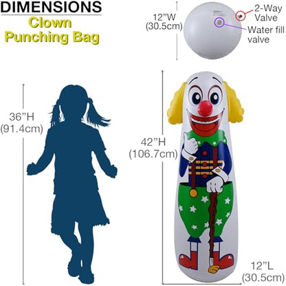 Jet Creations Inflatable Clown Punching Bag, 42" Tall | clown figure bop bag with weighted water base - you fill in water up to 1 gallon; for home activity, stress relief, parties