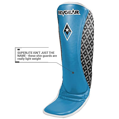 Revgear Superlite Light Weight Leather Shin Guards | for Martial Arts/MMA - color: Blue, size: Large