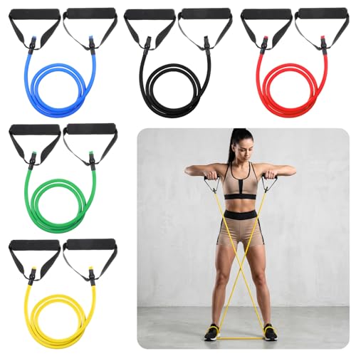 5 Pcs Exercise Resistance Bands Set with Handles & Door Anchor 5-Level Tube Resistance Bands for Strength Training Muscle Toning Home Workouts for Men and Women