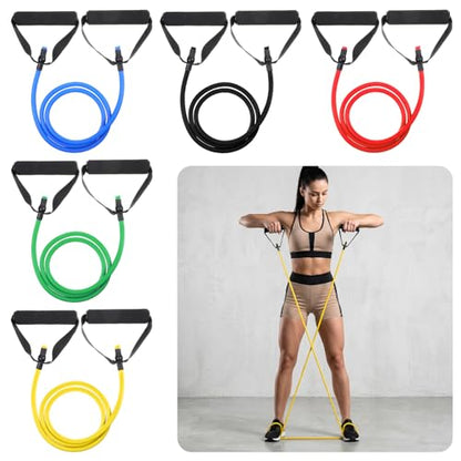 5 Pcs Exercise Resistance Bands Set with Handles & Door Anchor 5-Level Tube Resistance Bands for Strength Training Muscle Toning Home Workouts for Men and Women
