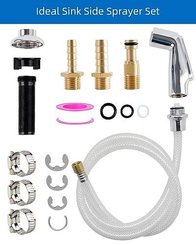 Universal Kitchen Sink Side Sprayer with Quick Side Connector Compatible with Moen Faucet Sprayer Replacement, Kitchen Sink Faucet Sprayer Attachment with Water Hose/Holder, Chrome Finish